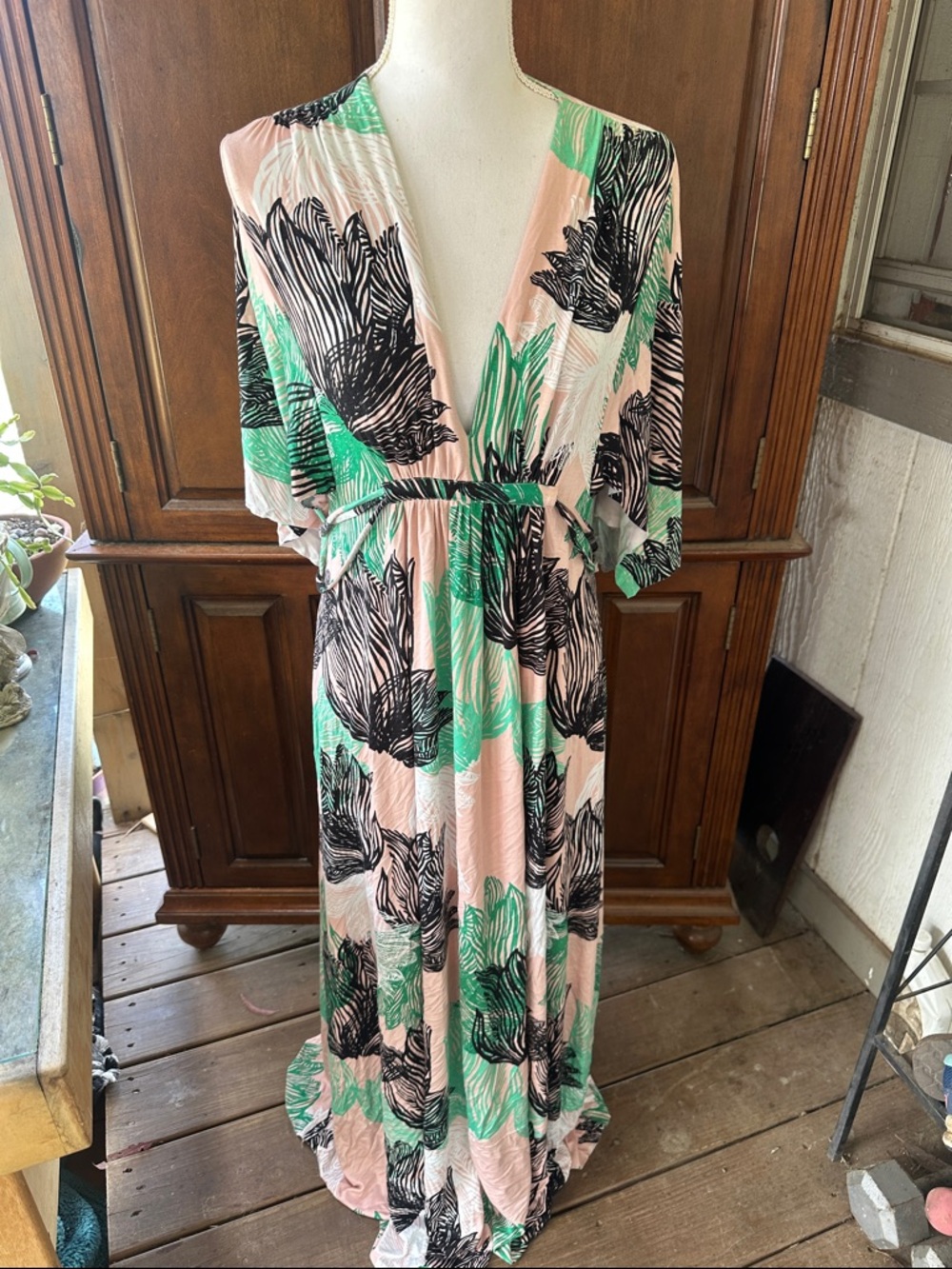 Women’s Pink & Green Floral Maxi Dress Rachel pally